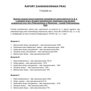 Raport zaawansowania prac 23.08.2019